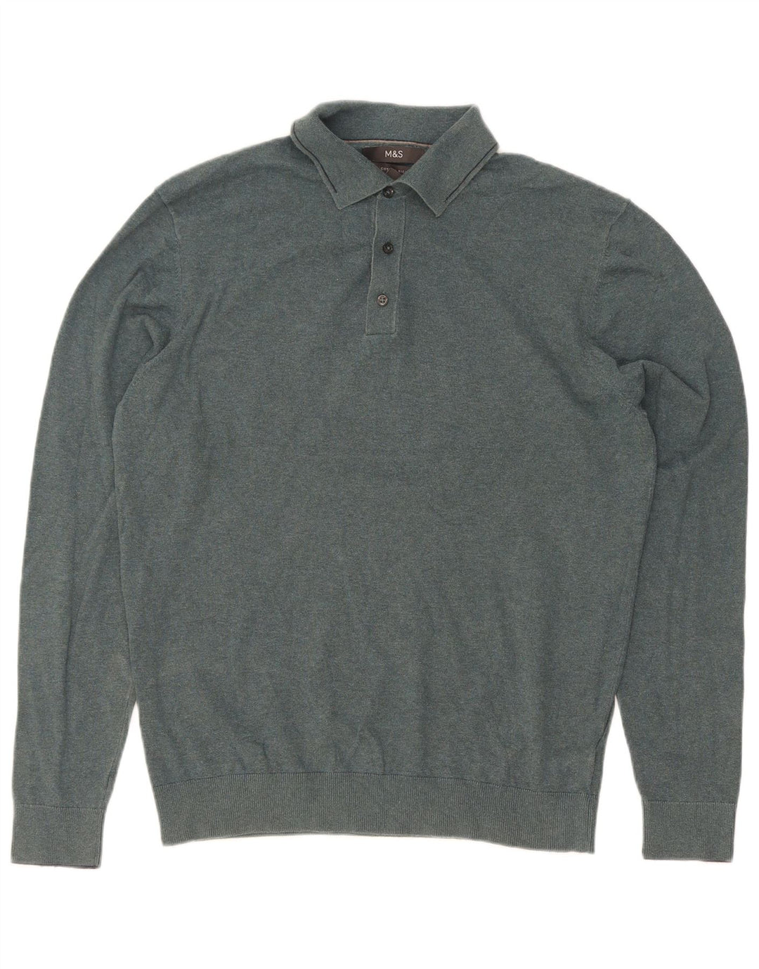 Suéter masculino Marks & Spencer com gola polo e algodão verde médio