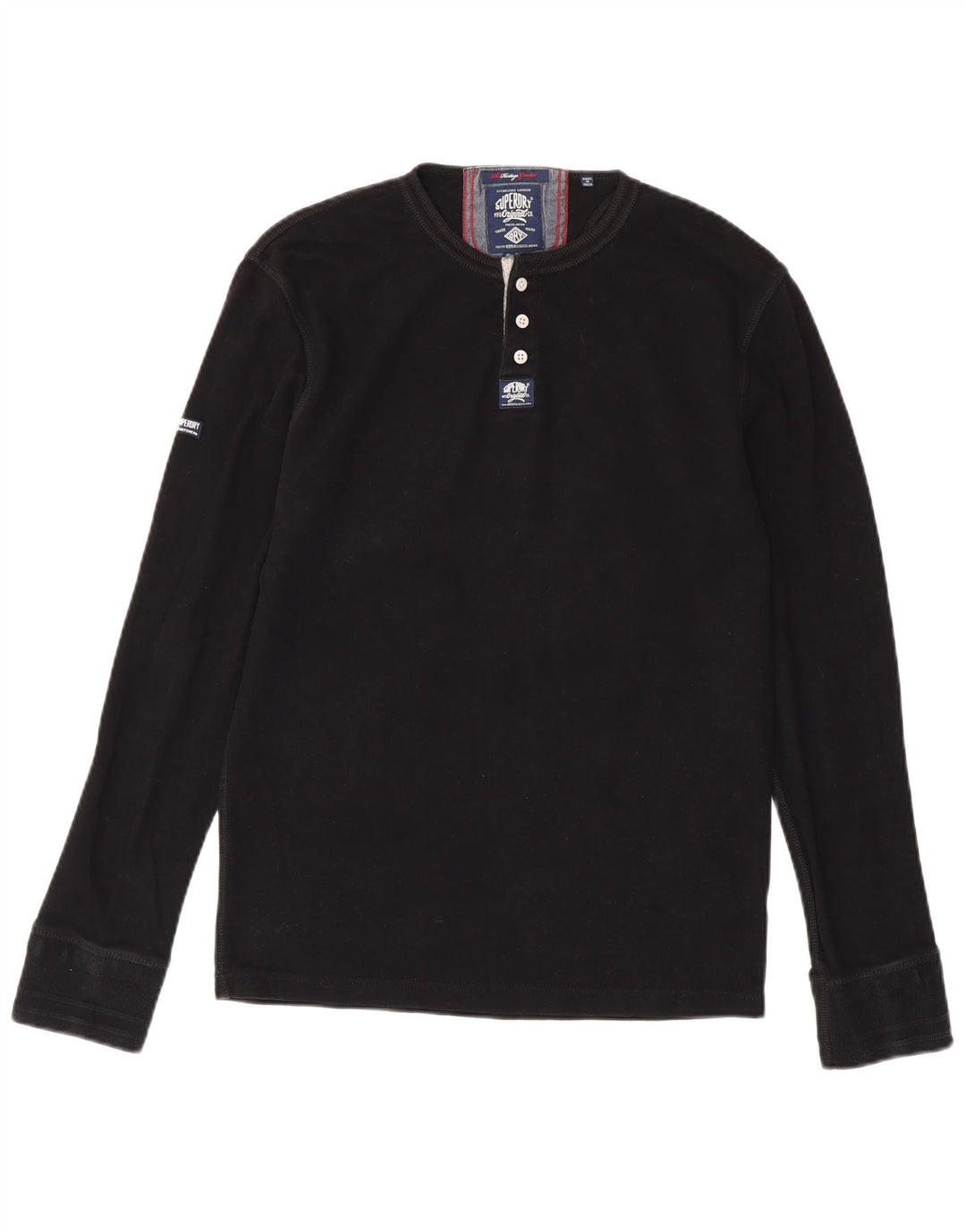 SUPERDRY Mens Heritage Top Manga Longa XL Algodão Preto