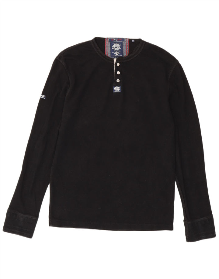 SUPERDRY Mens Heritage Top Manga Longa XL Algodão Preto