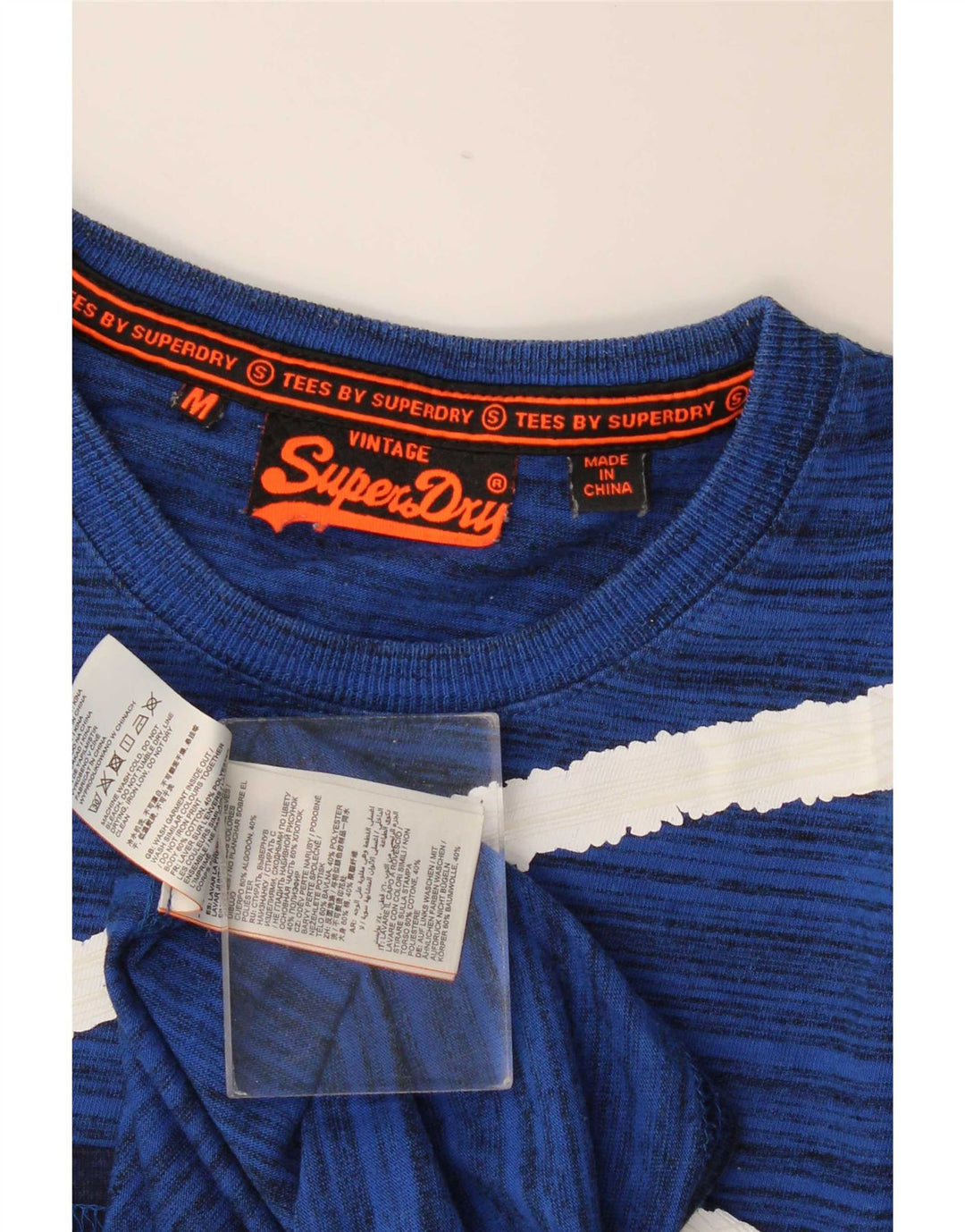 Superdry Mens Regular Graphic T-Shirt Top Médio Algodão Listrado Azul