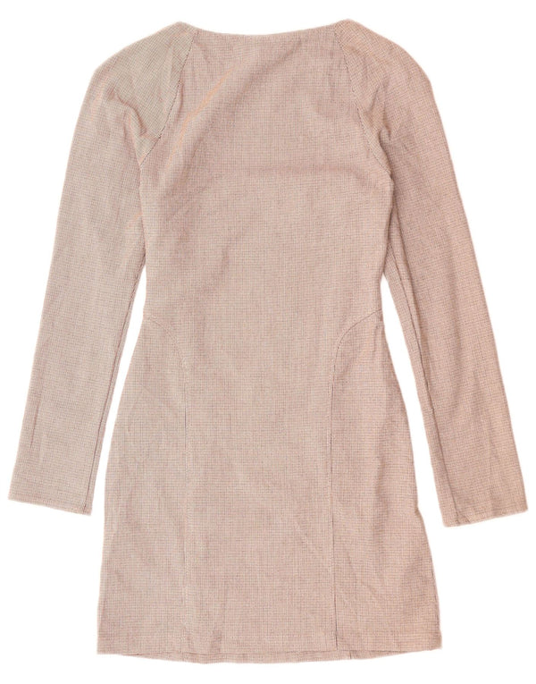 Vestido feminino ZARA com bainha de manga comprida UK 6 XS poliéster xadrez vermelho