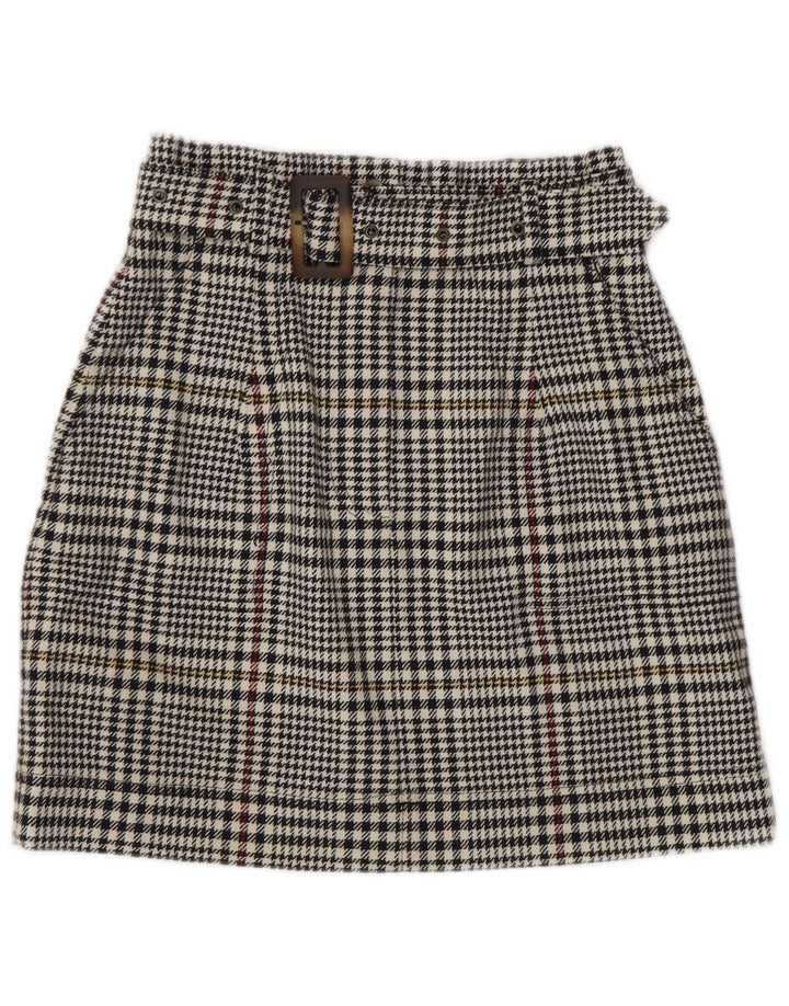 Minissaia feminina Marks & Spencer Reino Unido 8 pequena W26 algodão houndstooth preto