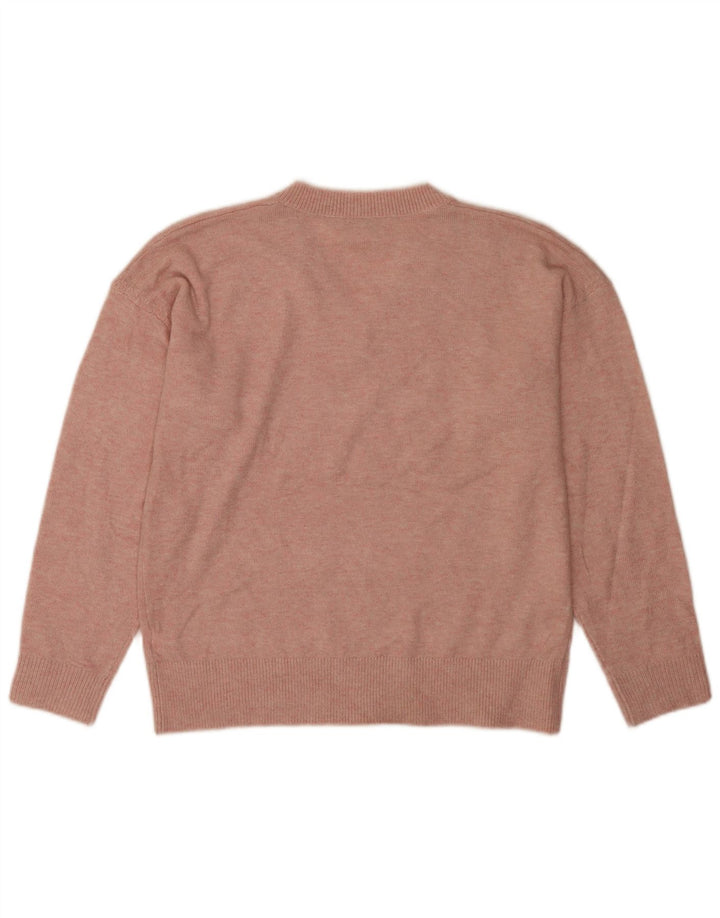 Suéter feminino Marks & Spencer com decote em V Reino Unido 14 poliéster rosa médio