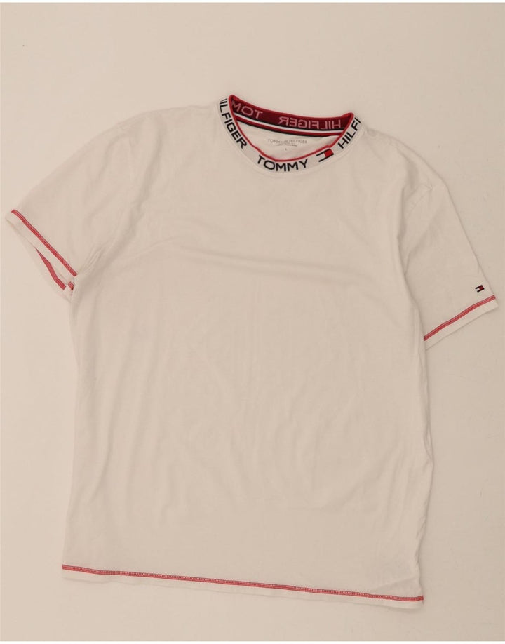 TOMMY HILFIGER Mens T-Shirt Top Large White Cotton Vintage Tommy Hilfiger and Second-Hand Tommy Hilfiger from Messina Hembry 