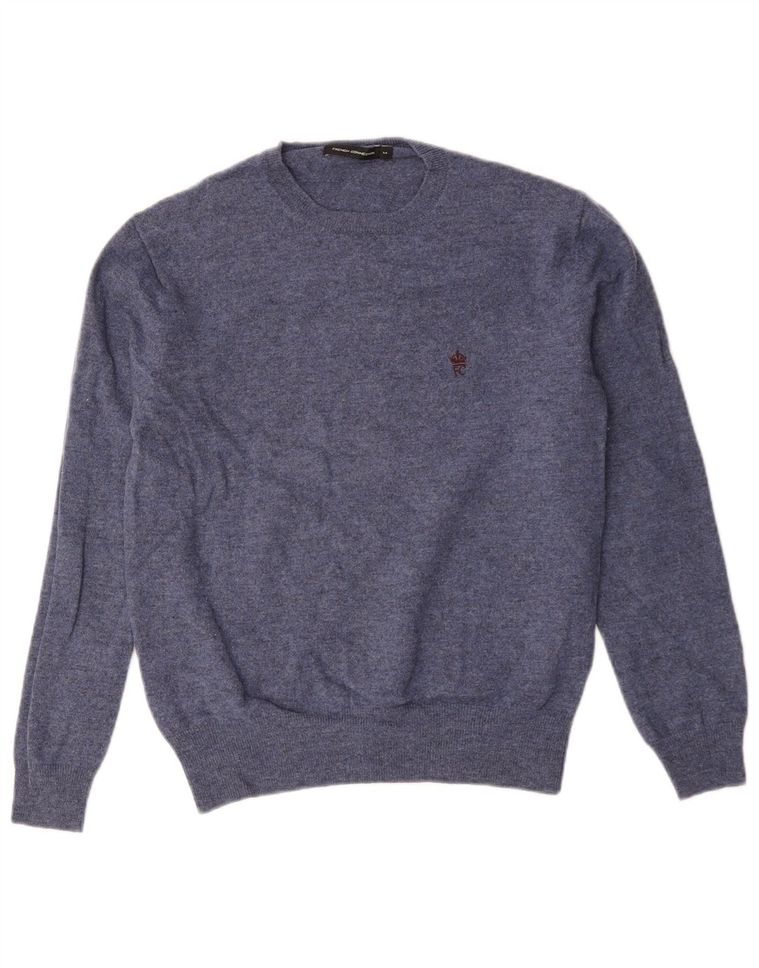 Suéter masculino com gola redonda French Connection de lã de cordeiro azul médio