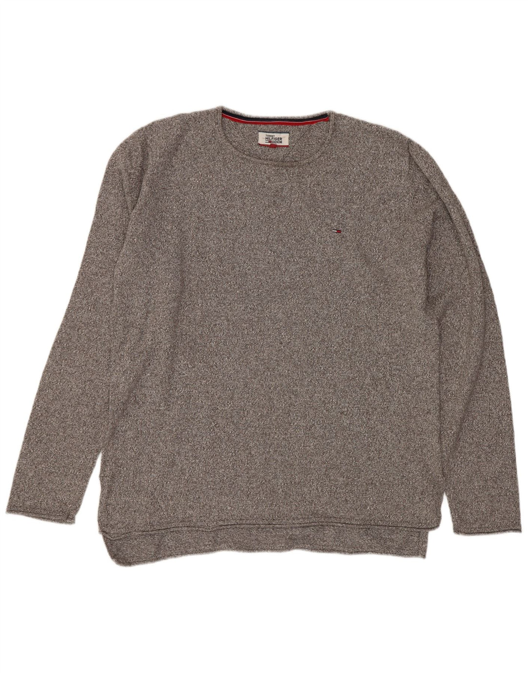 Suéter masculino Tommy Hilfiger com gola redonda e algodão manchado cinza médio