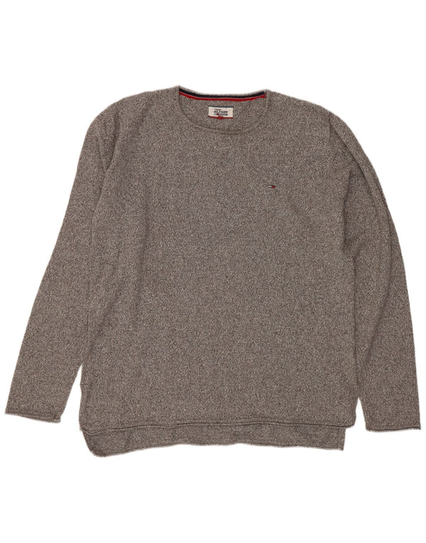 Suéter masculino Tommy Hilfiger com gola redonda e algodão manchado cinza médio