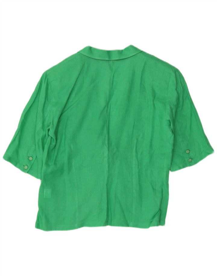 Jaqueta blazer feminina vintage manga curta 1 botão IT 44 linho verde médio