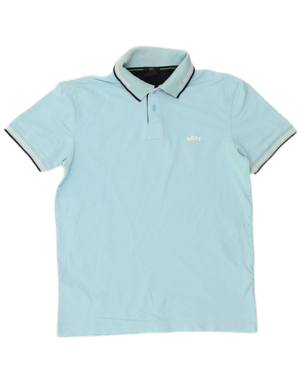 Camisa polo masculina Hugo Boss Slim Fit pequena de algodão azul