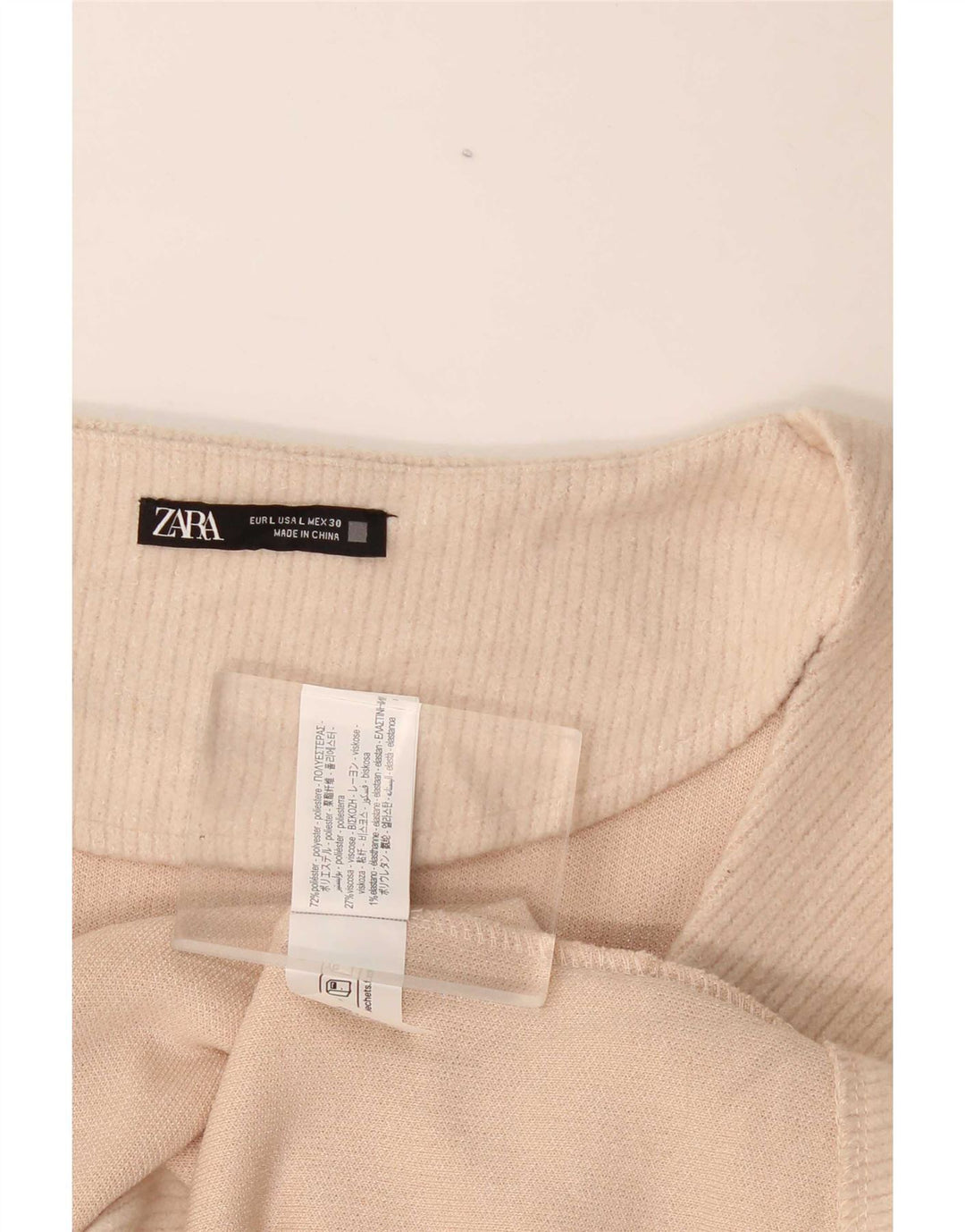 Blusa feminina de manga comprida Zara UK 14 grande poliéster bege