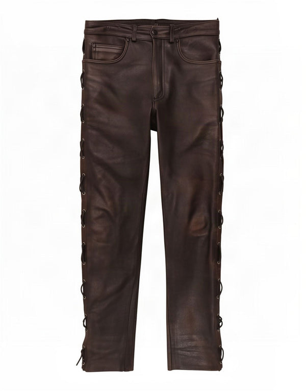 Calça masculina de couro reta Spirit IT 48 médio W30 L34 marrom