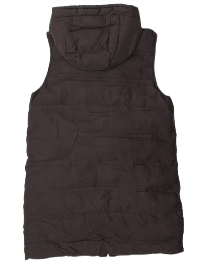 Zara Womens Longline Hooded Gilet UK 14 Médio Preto Poliéster
