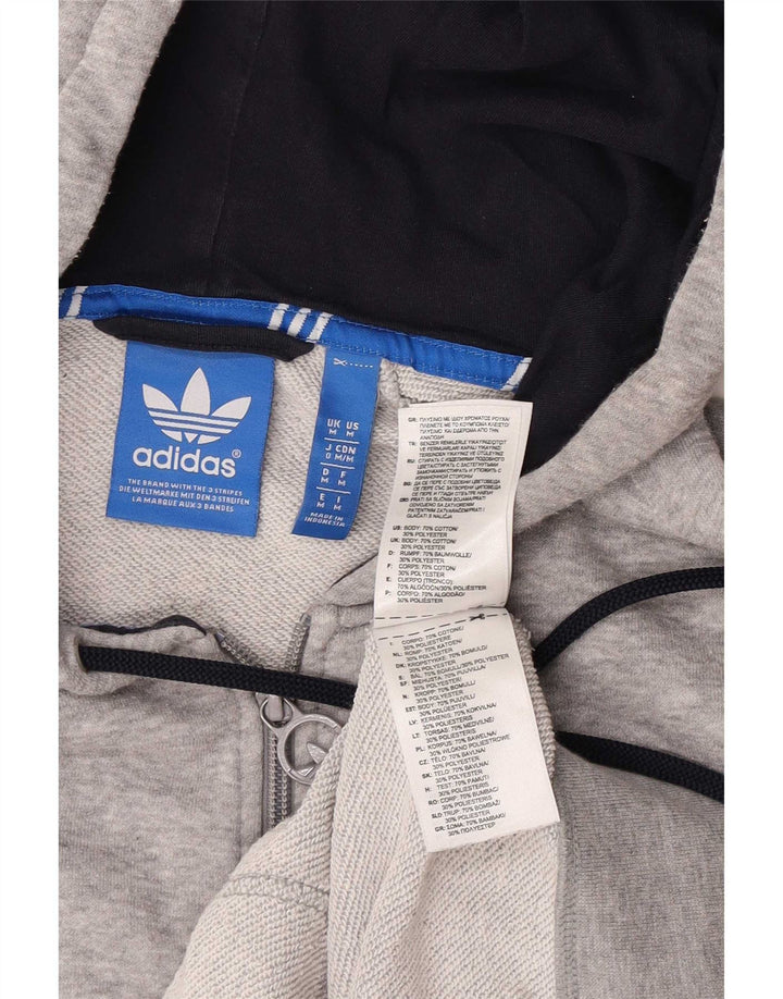 Suéter masculino Adidas com capuz e zíper gráfico cinza médio algodão manchado