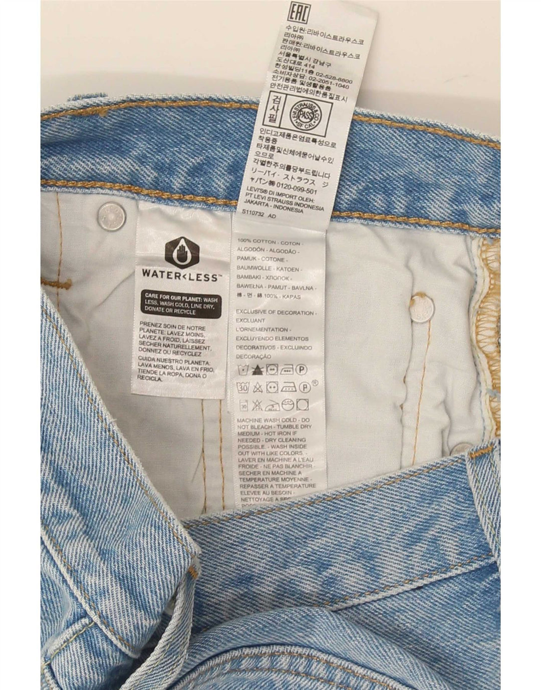 Shorts jeans feminino Levi's 501 desgastado W26 pequeno algodão azul