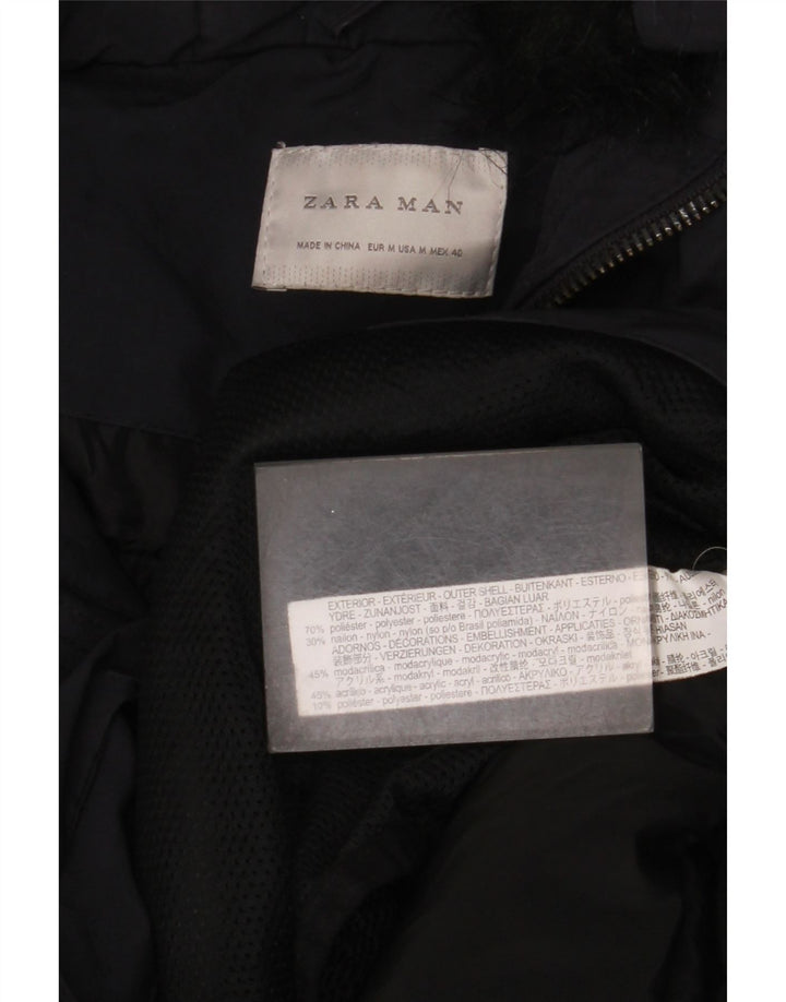 Casaco acolchoado com capuz masculino Zara UK 38 poliéster azul marinho médio