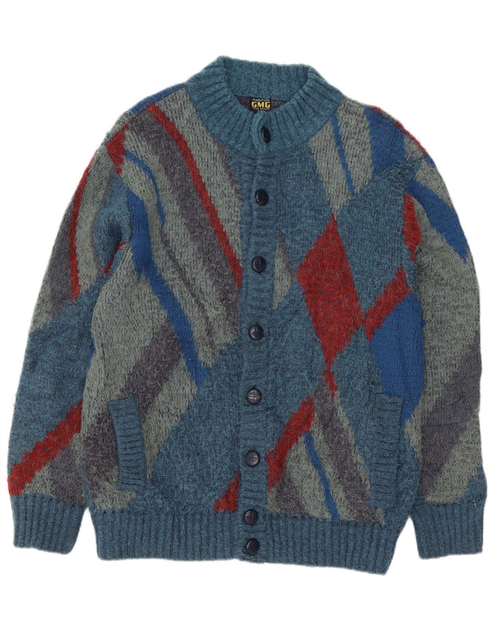 Suéter cardigã masculino Maglificio IT 48 acrílico geométrico azul médio