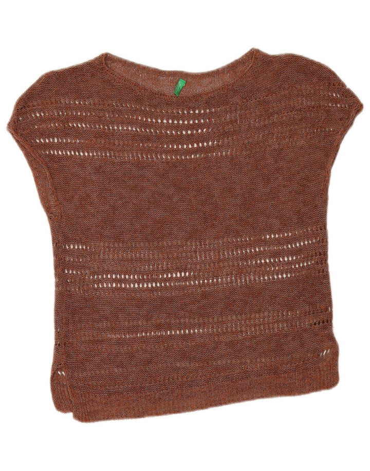 Blusa feminina Benetton Crop Knit Top Reino Unido 12 Médio Marrom