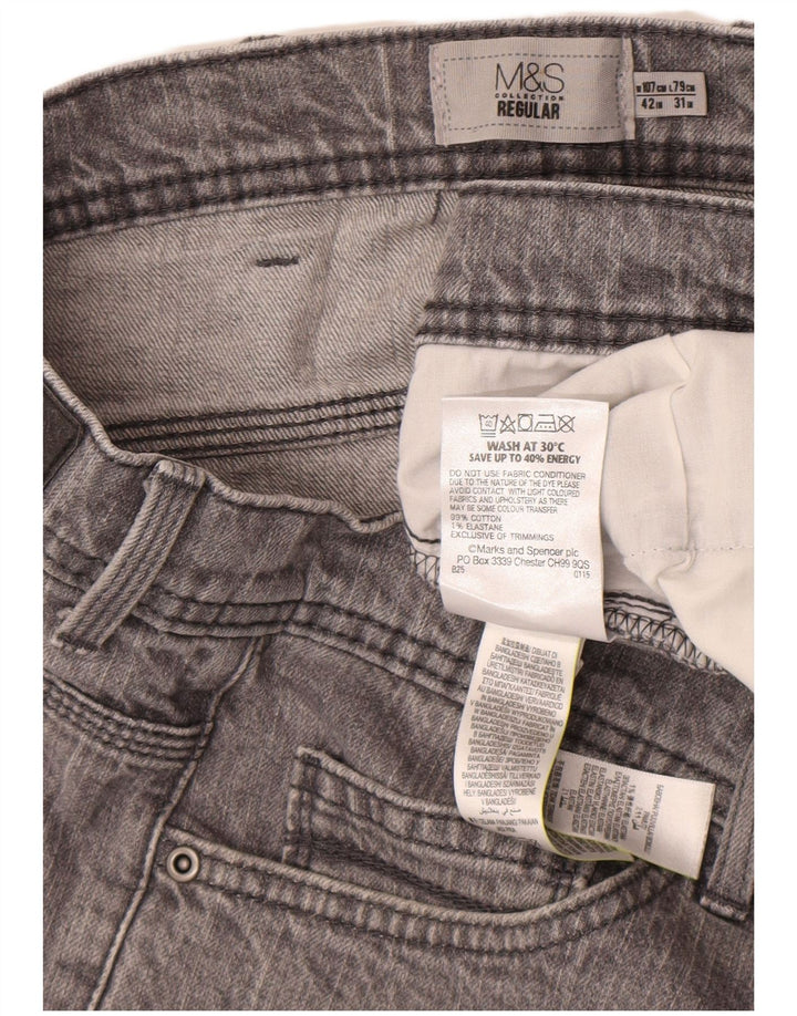 Jeans Marks & Spencer masculino regular fit reto W42 L31 algodão cinza