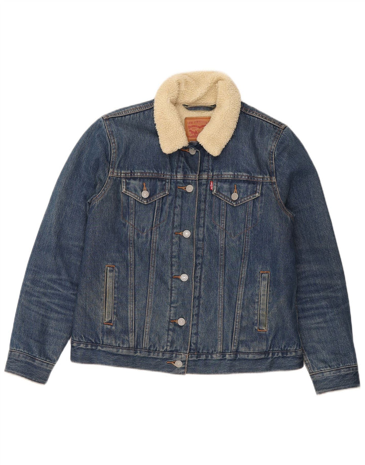 Jaqueta jeans feminina Levi's Sherpa UK 14 algodão azul médio