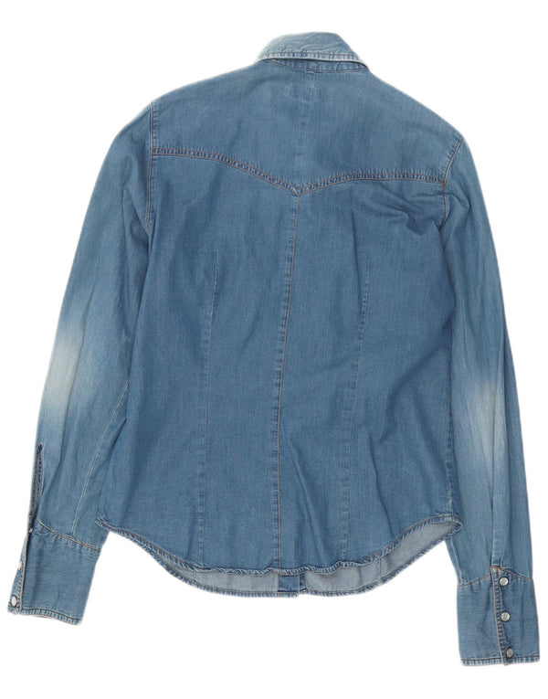 Camisa jeans feminina Carrera UK 16 grande algodão azul