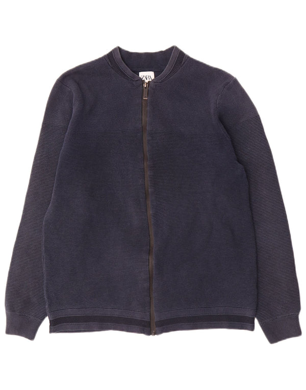 Suéter cardigã masculino Zara médio listrado azul marinho