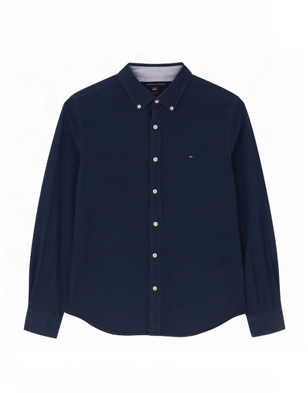 Camisa masculina Tommy Hilfiger pequena algodão azul marinho