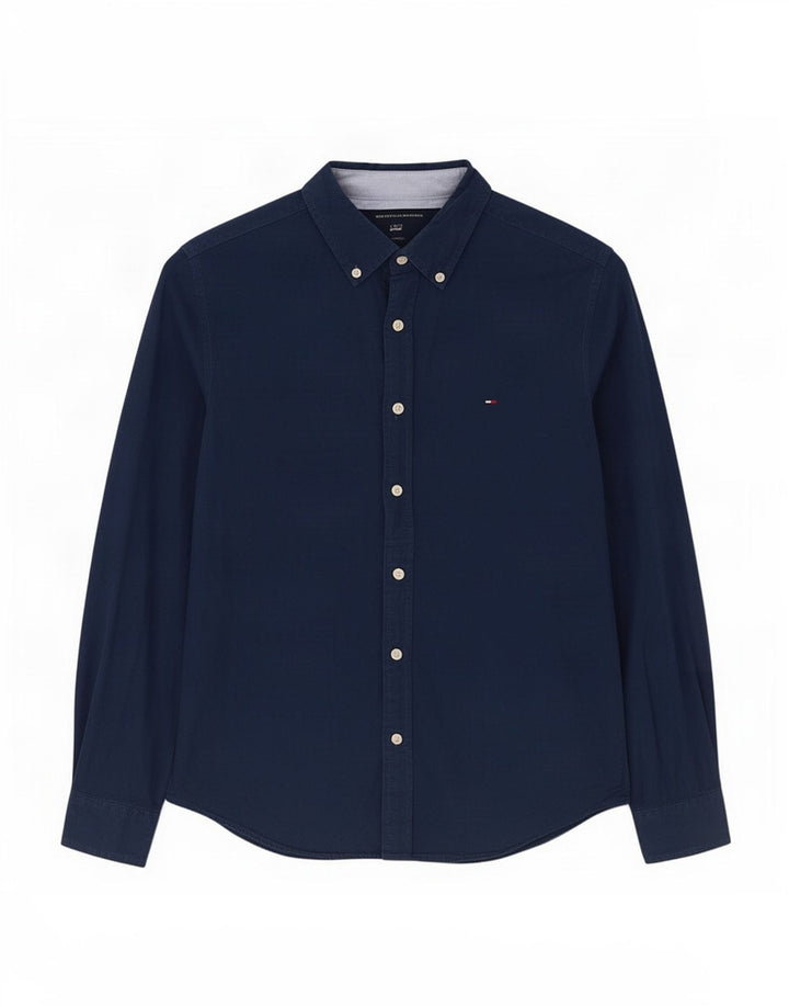 Camisa masculina Tommy Hilfiger pequena algodão azul marinho