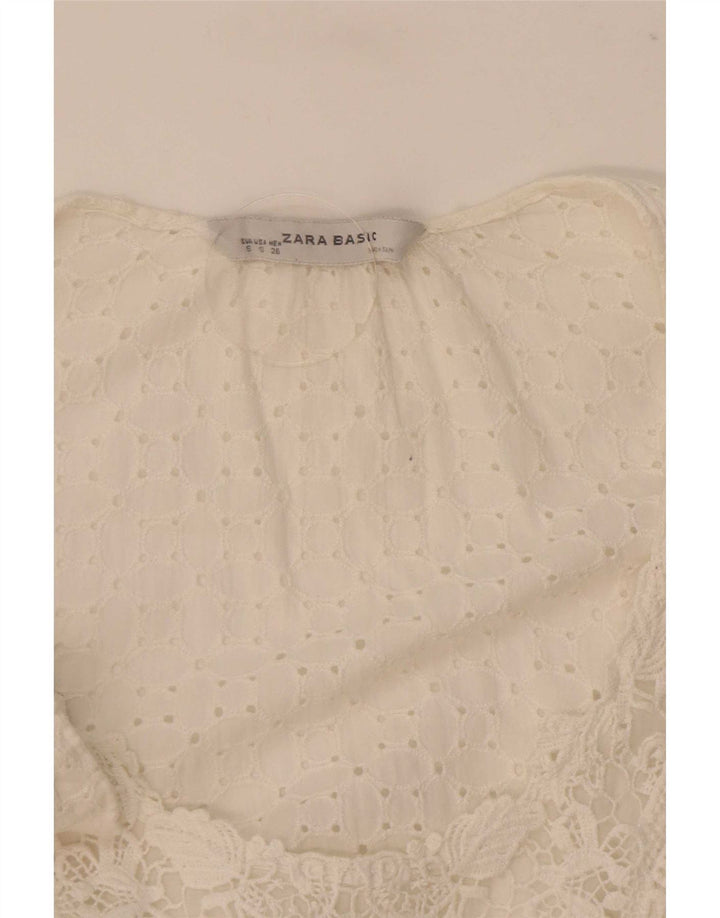 Zara blusa feminina manga 3/4 top UK 10 pequena branca