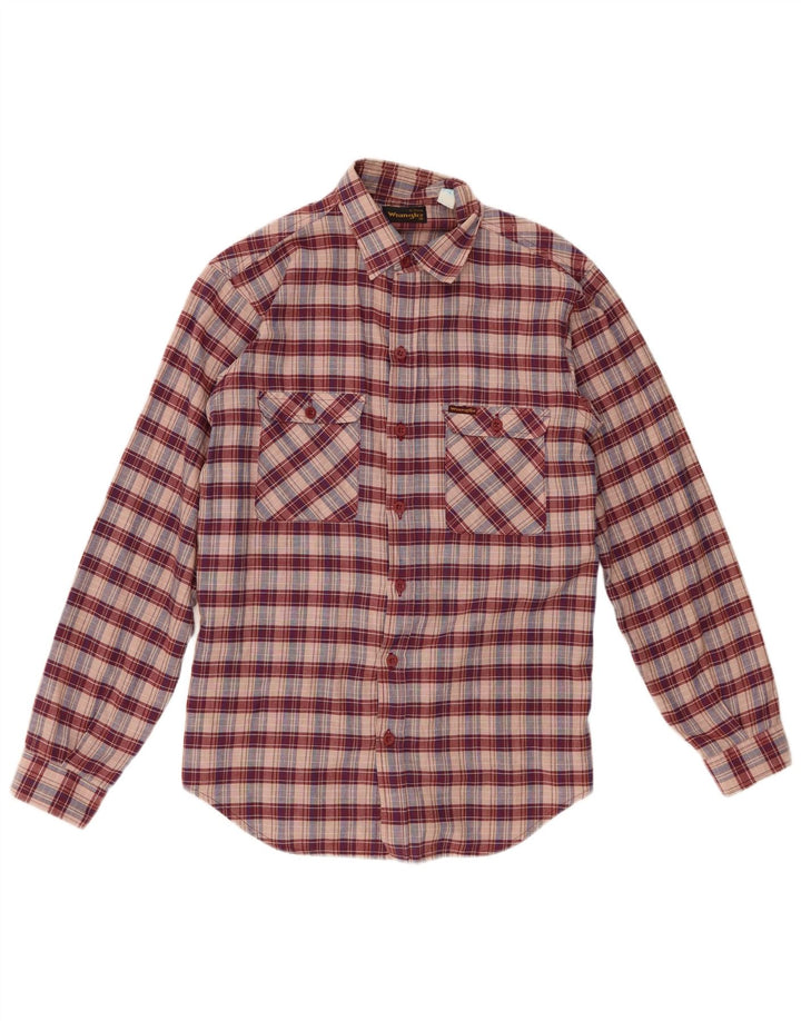 Camisa masculina de flanela Wrangler tamanho 38 15 algodão xadrez vermelho médio
