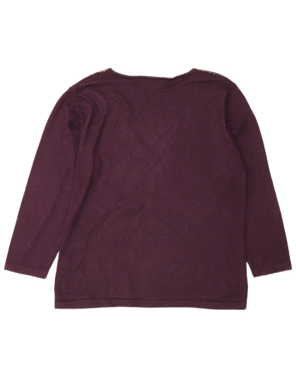 Suéter feminino Marks & Spencer com decote em V Reino Unido 16 grande viscose cor de vinho