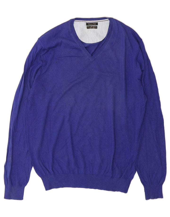 MASSIMO DUTTI Womens V-Neck Jumper Sweater UK 18 XL Purple Cotton Vintage Massimo Dutti and Second-Hand Massimo Dutti from Messina Hembry 