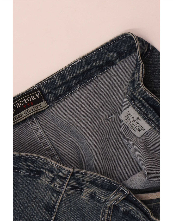 Calça jeans feminina Victory com perna larga W30 L31 azul poliéster