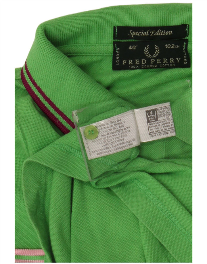 Camisa polo masculina Fred Perry pequena de algodão verde