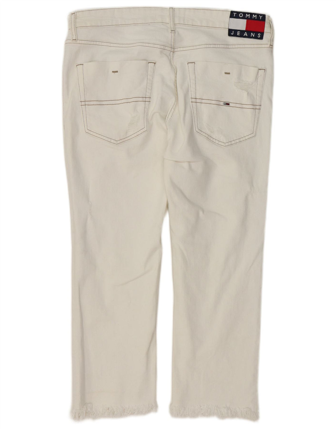 Calça jeans feminina TOMMY HILFIGER desgastada W33 L24 algodão branco