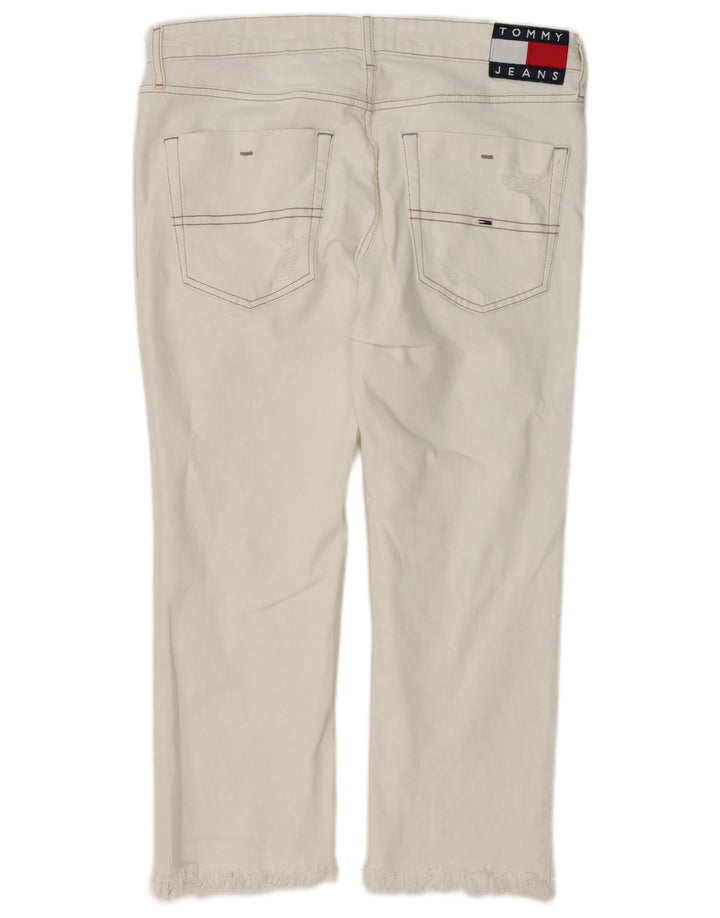 Calça jeans feminina TOMMY HILFIGER desgastada W33 L24 algodão branco