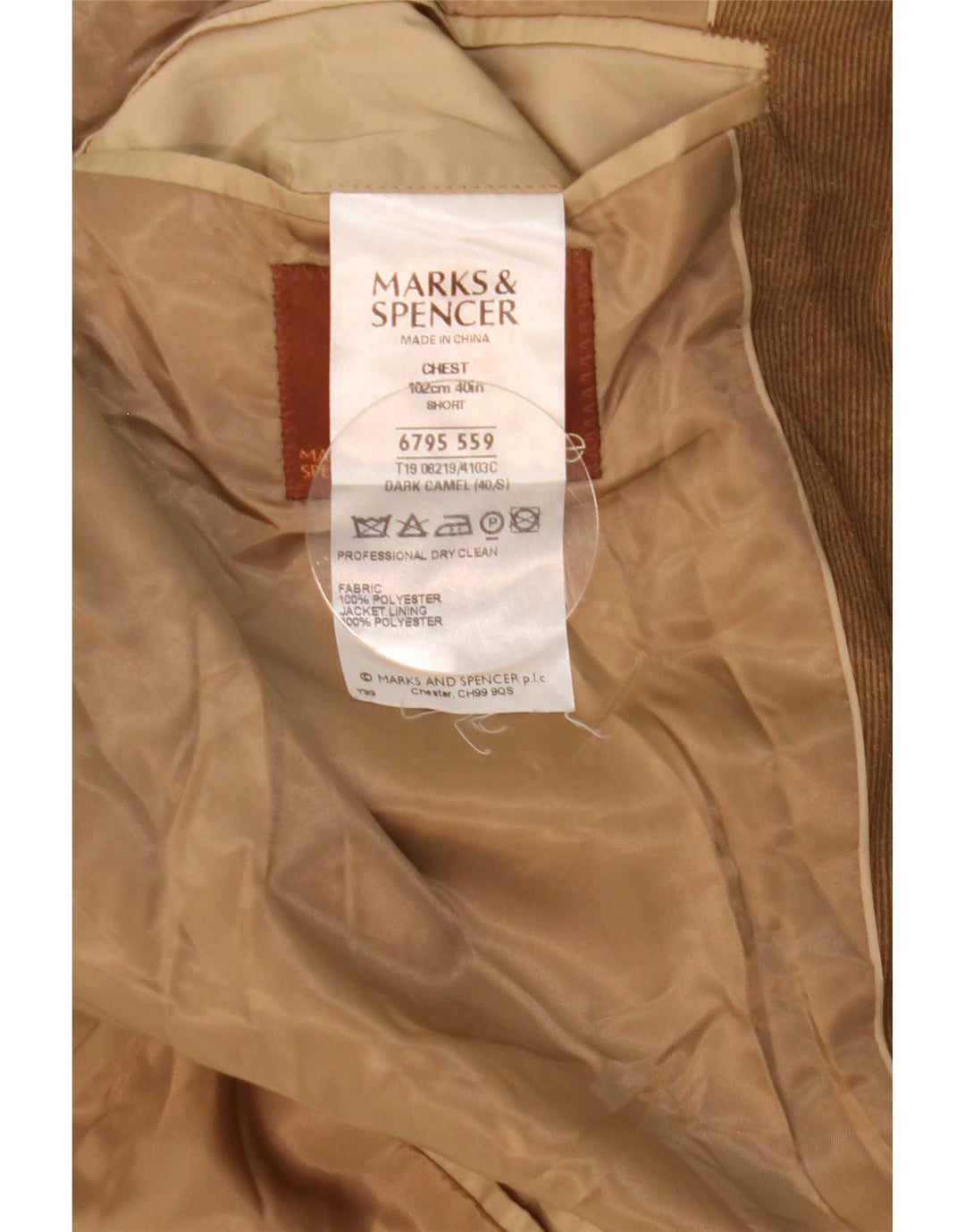 Jaqueta blazer masculina de veludo cotelê Marks & Spencer com 3 botões Reino Unido 40 médio bege