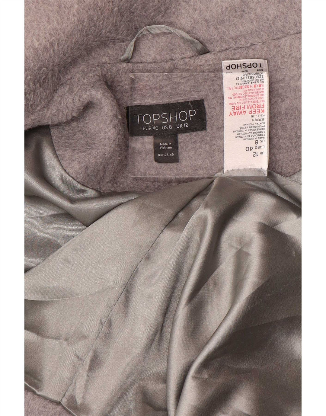 Sobretudo oversized feminino Topshop UK 12 poliéster cinza médio