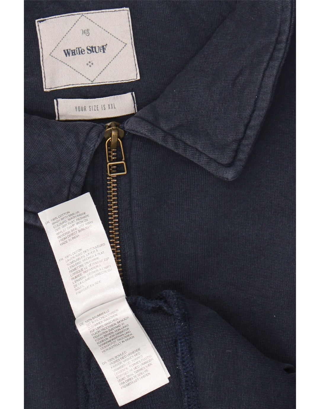 WHITE STUFF Mens Polo Neck Moletom Jumper 2XL Azul Marinho Algodão