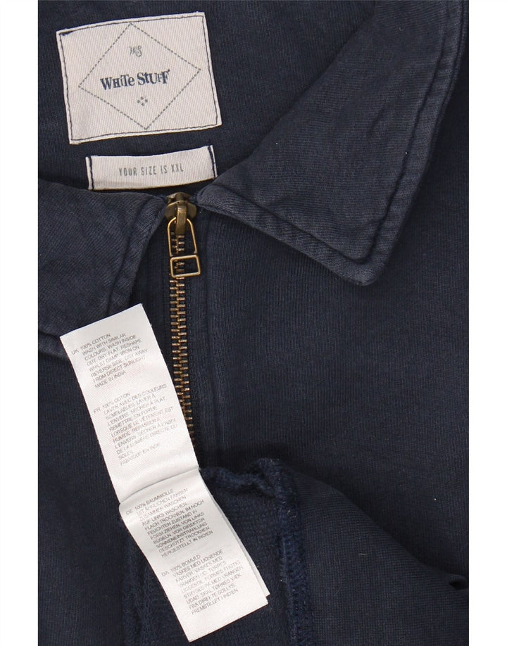 WHITE STUFF Mens Polo Neck Moletom Jumper 2XL Azul Marinho Algodão