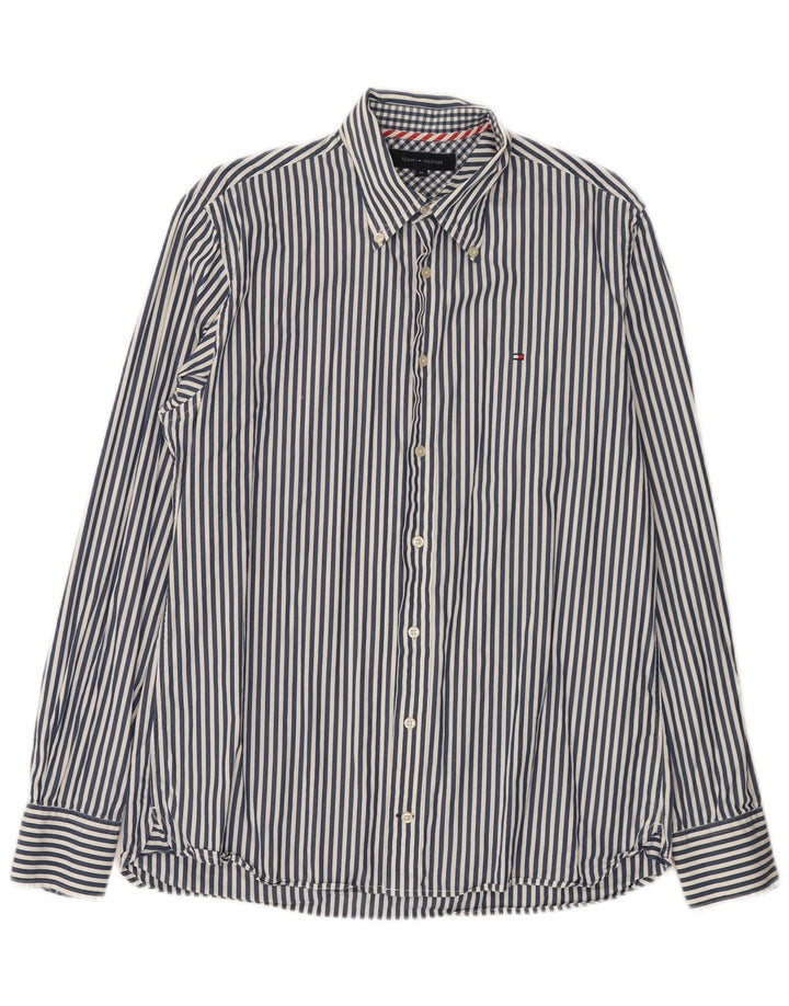 Camisa masculina Tommy Hilfiger de algodão listrado azul médio