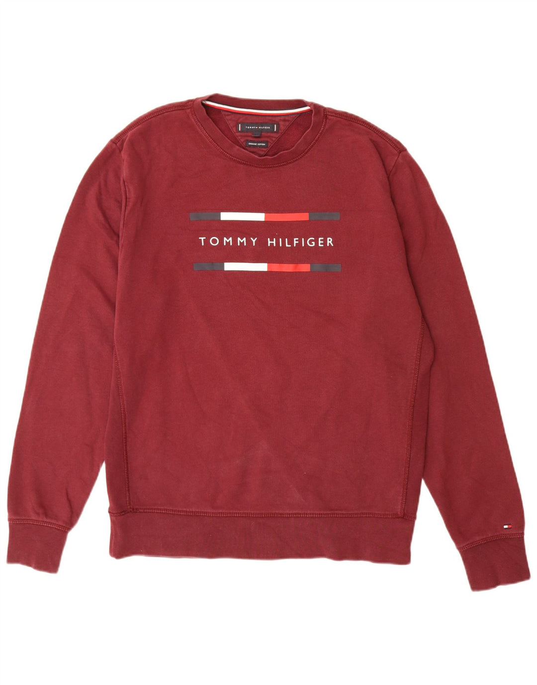 TOMMY HILFIGER Suéter gráfico masculino grande algodão borgonha