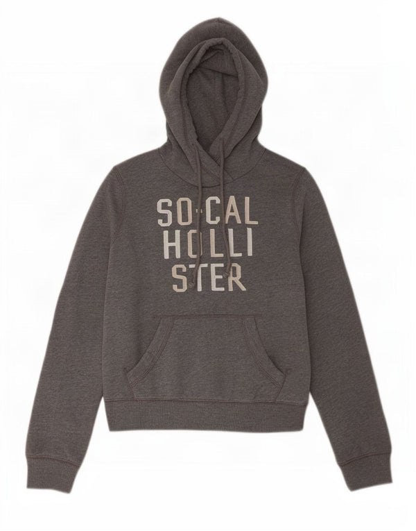 Hollister feminino gráfico moletom com capuz UK 6 XS algodão cinza
