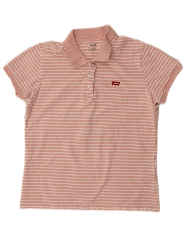 Camisa polo feminina Levi's UK 12 algodão listrado rosa médio
