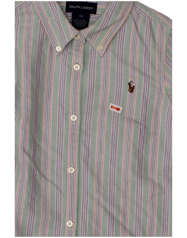 Camisa de flanela masculina RALPH LAUREN 5-6 anos algodão listrado verde
