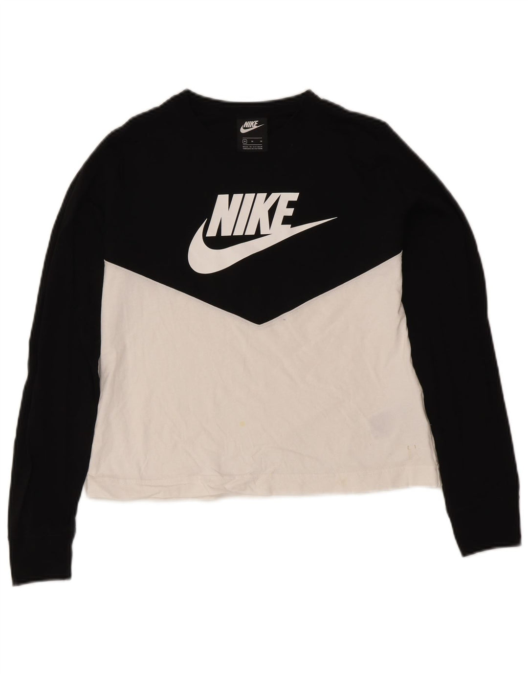 Top gráfico feminino Nike manga longa UK 12 médio preto colorblock algodão