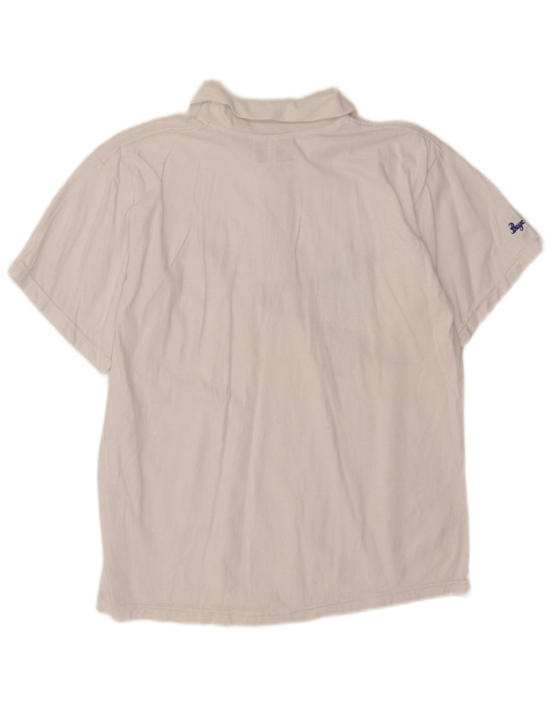 Camisa polo gráfica masculina vintage de algodão branco médio