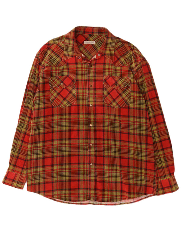 Angelo Litrico Camisa masculina de veludo ocidental tamanho 41/44 XL algodão xadrez verde