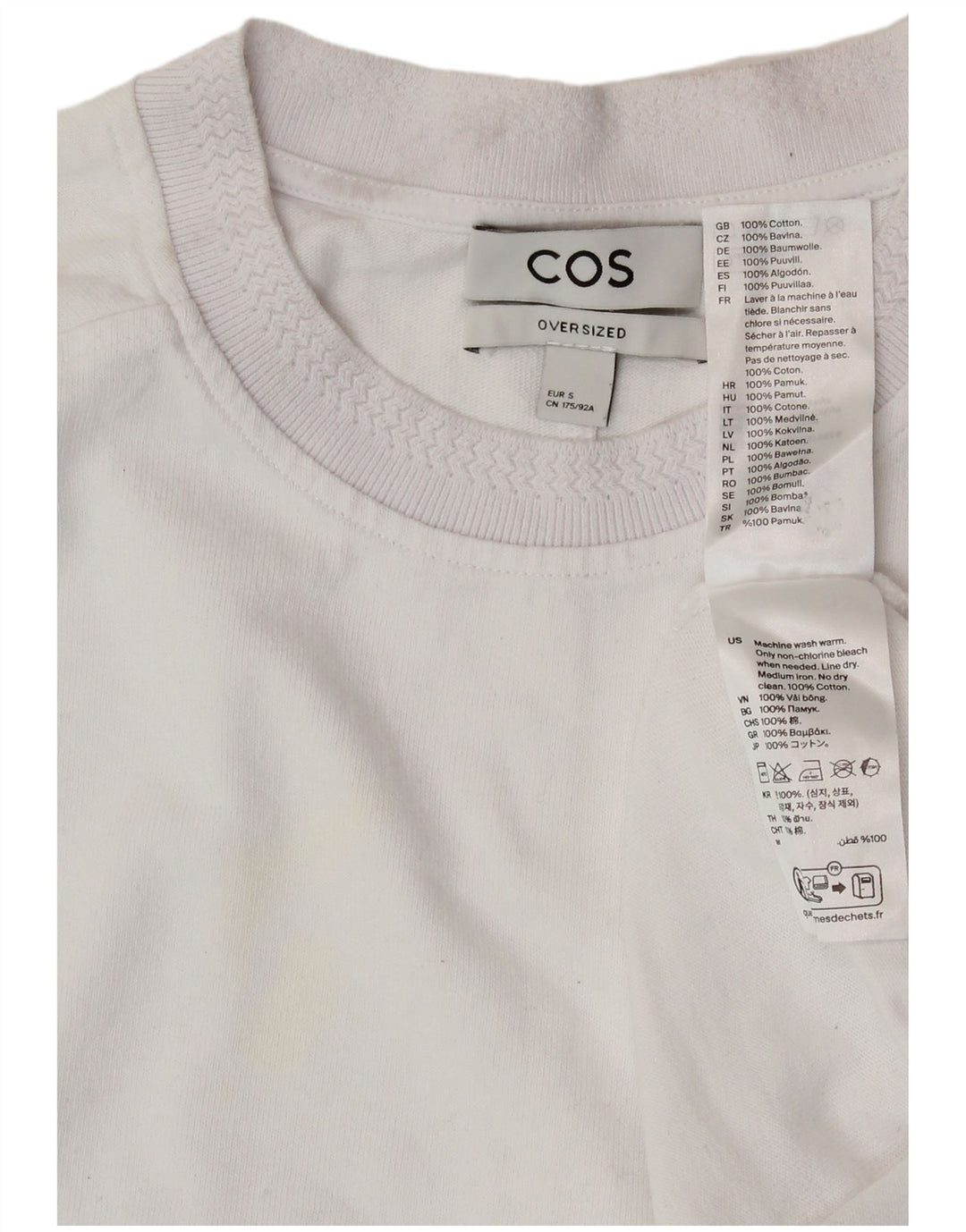 COS Camiseta masculina grande de algodão branco pequeno