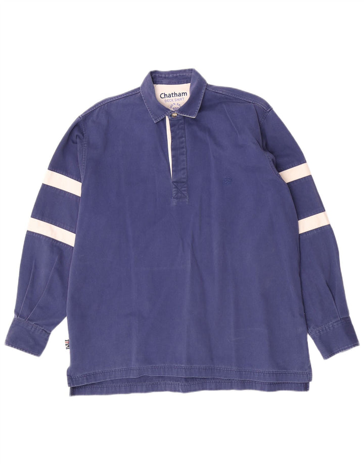 Camisa pulôver masculina Chatham para iate de algodão listrado azul marinho médio