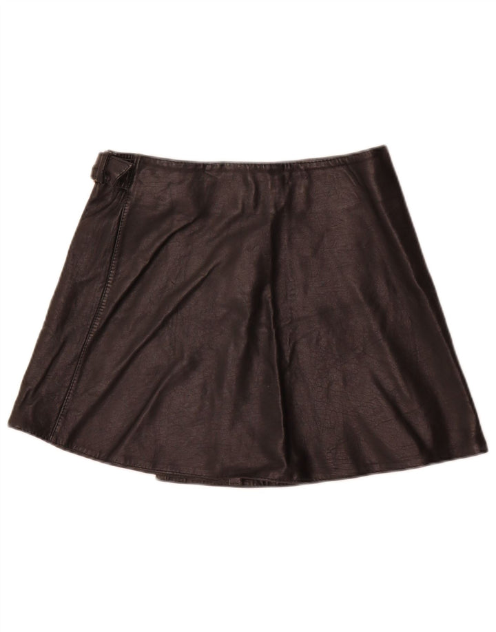 Por favor, mini saia feminina de couro W28 média preta